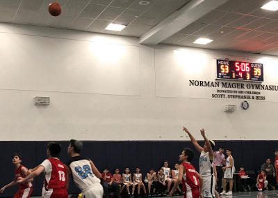Yeshiva middle school students play basketball.