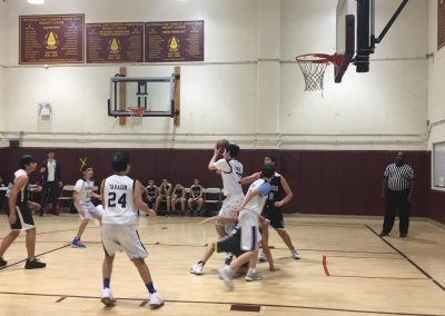 Middle school yeshiva students playing basketball