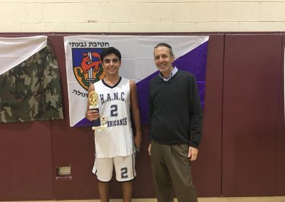 Judah Rhine with the 2018 Basketball champ from the Hebrew Academy - Nassau County